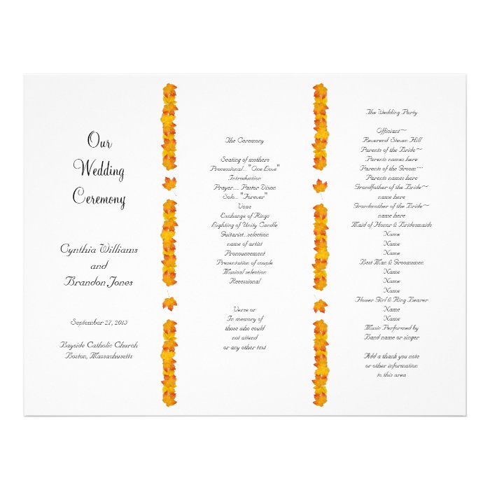 Falling Leaves Tri Fold Divided Program Template Custom Letterhead