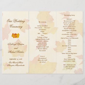 Falling Leaves Tri-fold Wedding Program Template by fallcolors at Zazzle