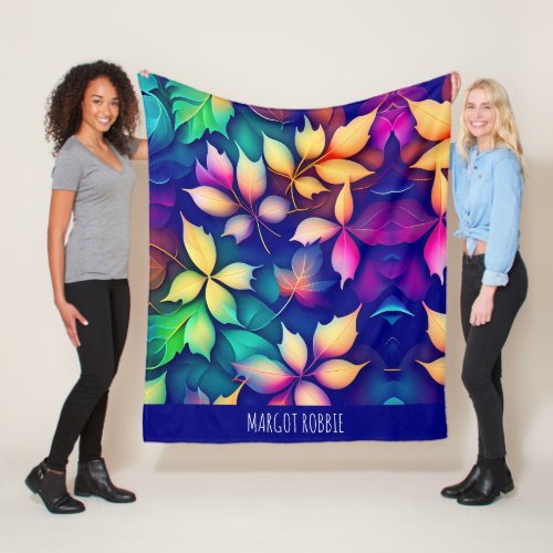 Falling leaves Violet Gradient Rainbow Pattern Fleece Blanket