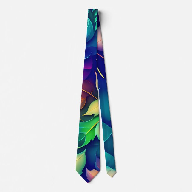 Falling leaves Violet Gradient Rainbow Pattern Neck Tie (Front)