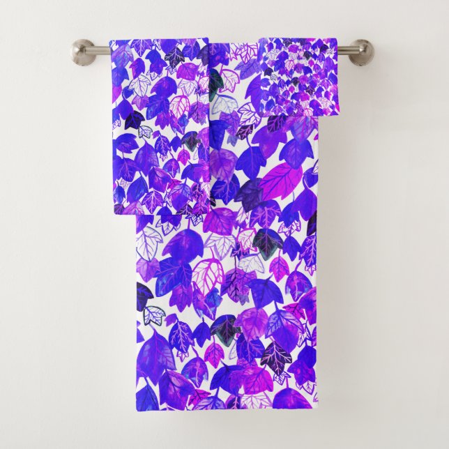 Falling Leaves Watercolor Pattern Purple Bath Towel Set (Insitu)