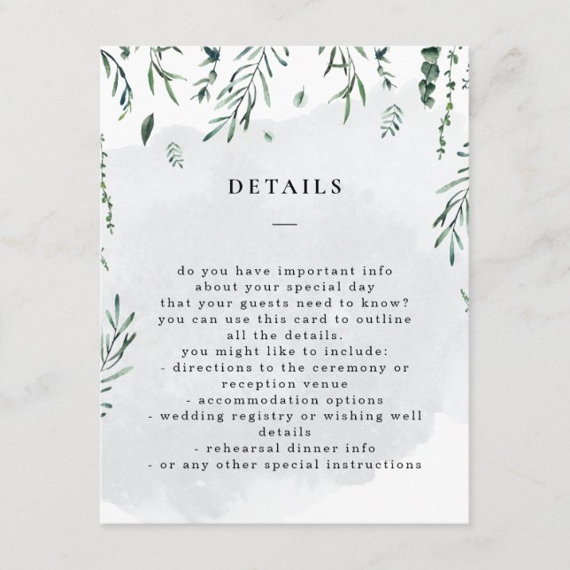 Falling Leaves Watercolor Wedding Details  Enclosure Card (Front)