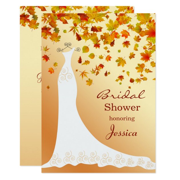 Falling Leaves, Wedding Gown Bridal Shower Invite