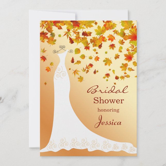 Falling leaves, Wedding gown Bridal Shower Invite (Front)