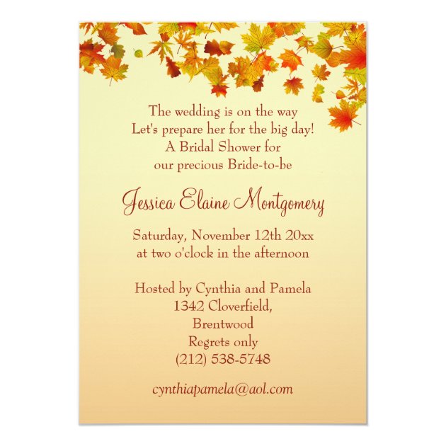 Falling Leaves, Wedding Gown Bridal Shower Invite