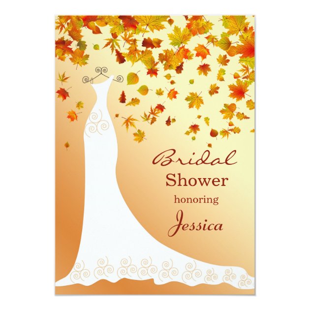 Falling Leaves, Wedding Gown Bridal Shower Invite