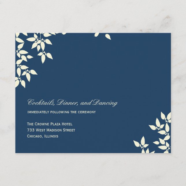 Falling Leaves Wedding Reception Cards (Navy) (Front)