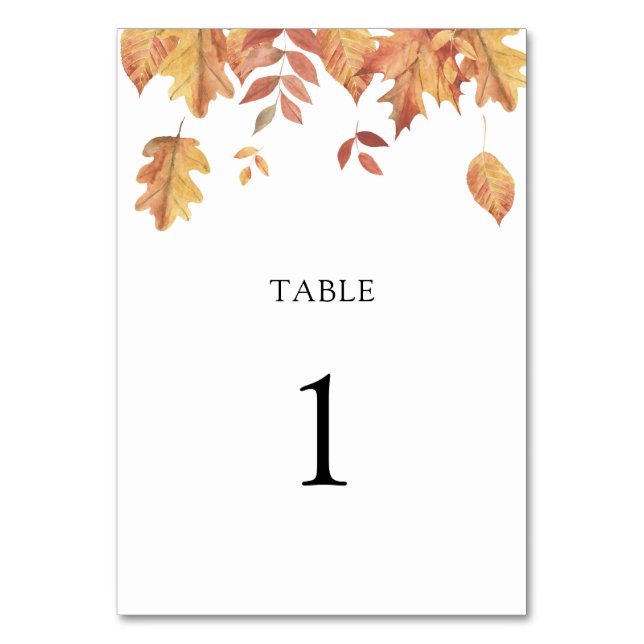 Falling leaves - wedding table number (Front)