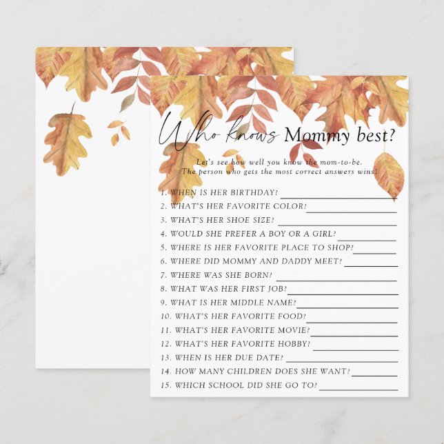 Falling leaves - Who knows mommy best game (Front/Back)