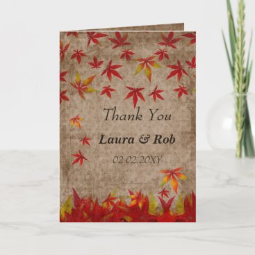 falling  maple leaves wedding Thank You Card