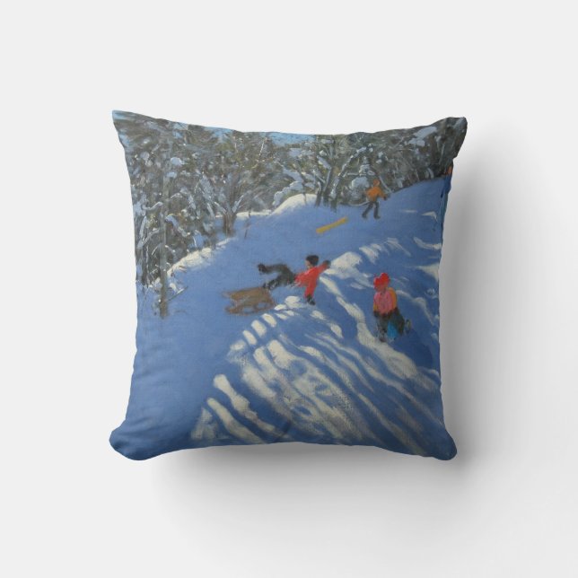 Falling off the Sledge Morzine Throw Pillow (Front)