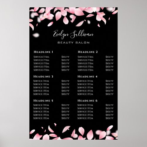 Falling petals price list poster