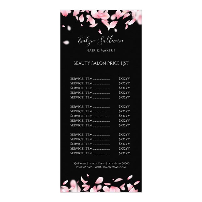 Falling petals price list rack card (Front)