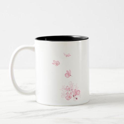 falling pink cherry blossom flower watercolor 2019 Two_Tone coffee mug