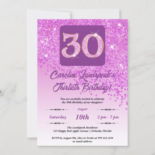 Falling Pink Glitter 30th Birthday Party	 Invitation