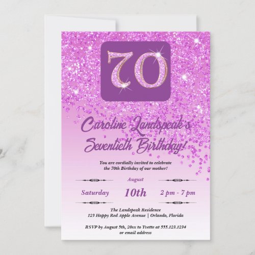 Falling Pink Glitter 70th Birthday Party Invitation