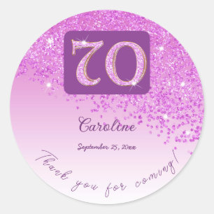 Falling Pink Glitter, 70th Birthday Thanks Classic Round Sticker