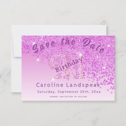 Falling Pink Glitter for 21st Birthday Save The Date