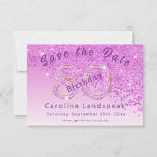Falling Pink Glitter for 80th Birthday Save The Date