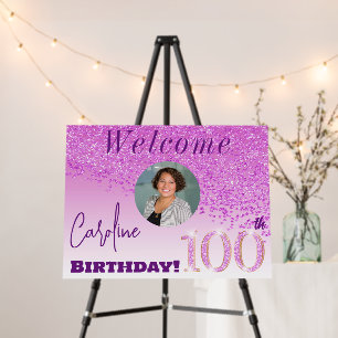 Falling Pink Glitter Welcome 100th Birthday Foam Board