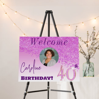 Falling Pink Glitter Welcome 40th Birthday Foam Board