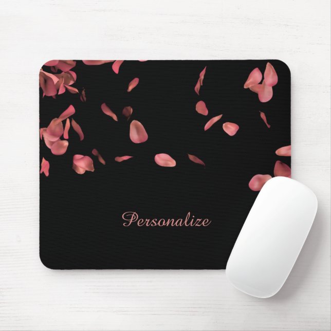 Falling Pink Rose Petals on Black Personalize Mouse Pad (With Mouse)