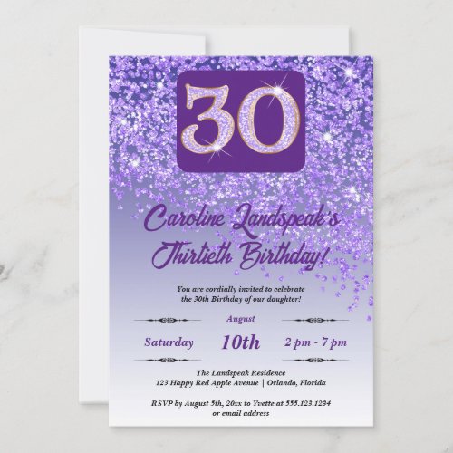 Falling Purple Glitter 30th Birthday Party Invitation