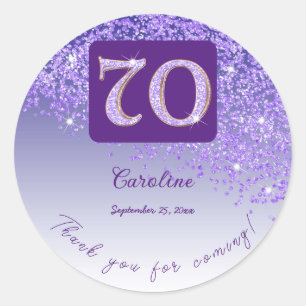 Falling Purple Glitter, 70th Birthday Thanks Classic Round Sticker