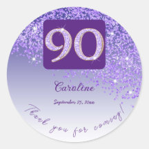 Falling Purple Glitter, 90th Birthday Thanks