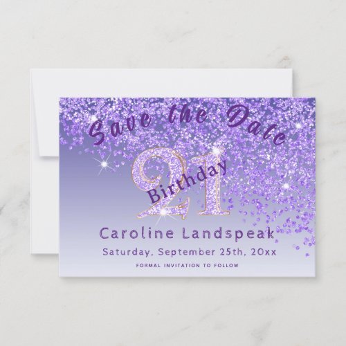 Falling Purple Glitter for 21st Birthday  Save The Date