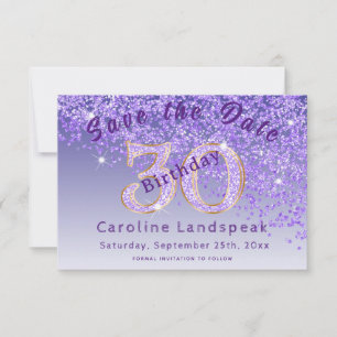 Falling Purple Glitter for 30th Birthday Save The Date