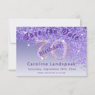 Falling Purple Glitter for 70th Birthday  Save The Date