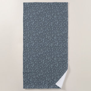Falling Raindrops Cute Rainy Day Dark Gray Beach Towel