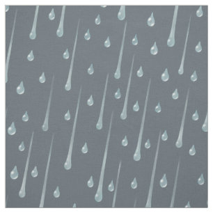 Falling Raindrops Cute Rainy Day Dark Gray Fabric