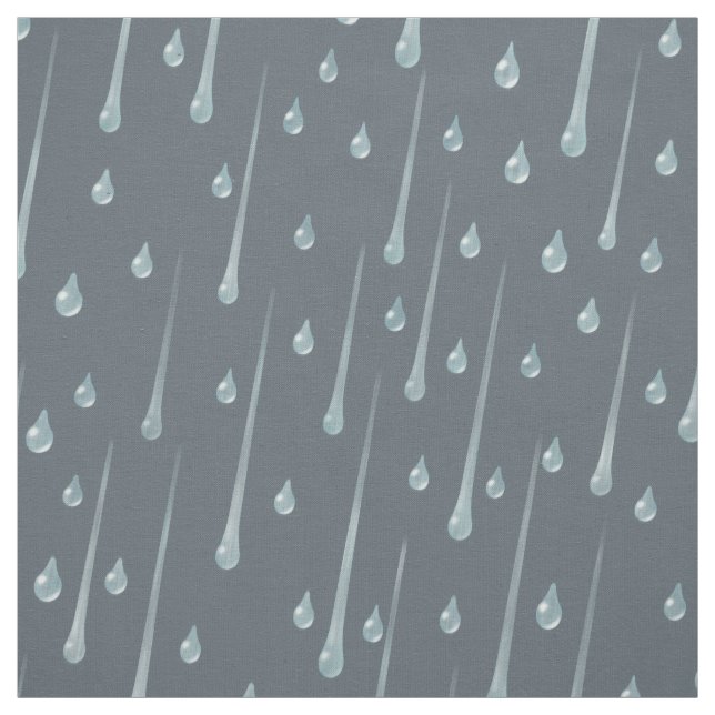 Falling Raindrops Cute Rainy Day Dark Gray Fabric (Swatch)