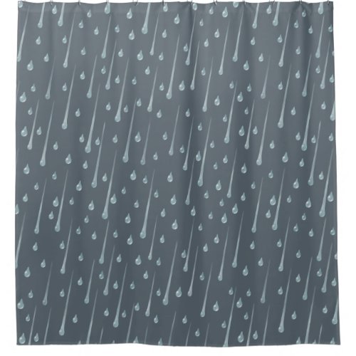 Falling Raindrops Cute Rainy Day Dark Gray Shower Curtain