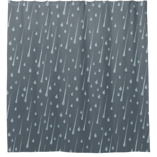 Falling Raindrops Cute Rainy Day Dark Gray Shower Curtain (Front)