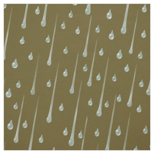 Falling Raindrops Cute Rainy Day Dark Sepia Fabric