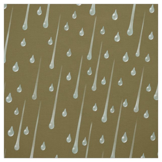 Falling Raindrops Cute Rainy Day Dark Sepia Fabric (Swatch)