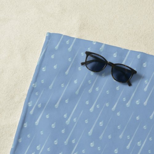 Falling Raindrops Cute Rainy Day Dusky Blue Beach Towel