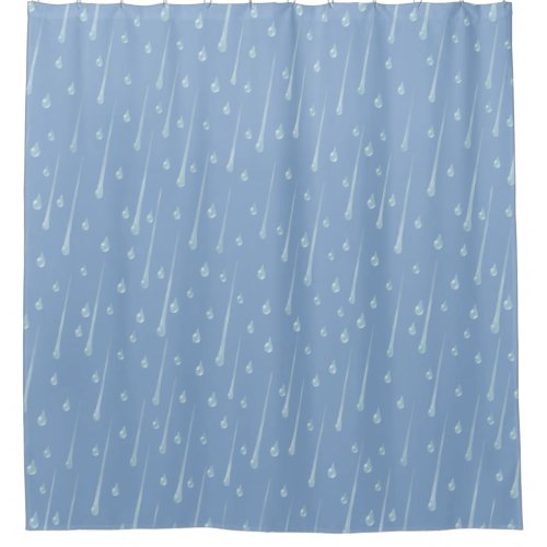 Falling Raindrops Cute Rainy Day Dusky Blue Shower Curtain