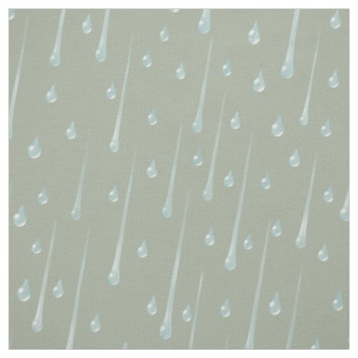 Falling Raindrops Cute Rainy Day Light Olive Fabric