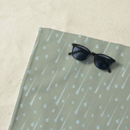 Falling Raindrops Cute Rainy Day Olive Green Beach Towel