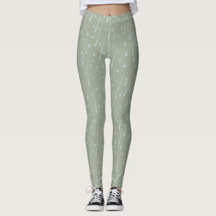 Falling Raindrops Cute Rainy Day Olive Green Leggings
