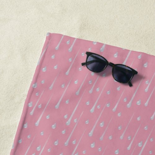 Falling Raindrops Cute Rainy Day Rose Pink Beach Towel