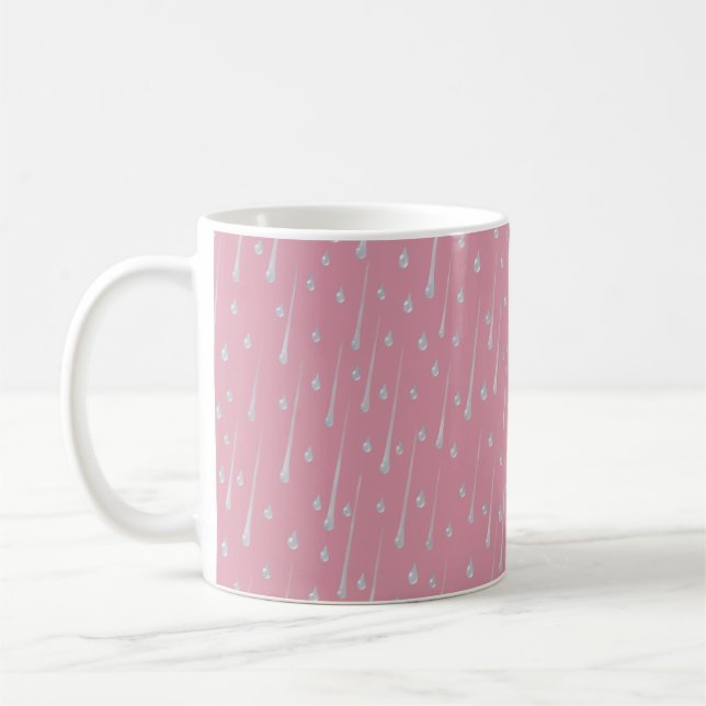 Falling Raindrops Cute Rainy Day Rose Pink Coffee Mug (Left)