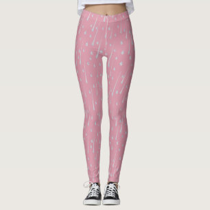 Falling Raindrops Cute Rainy Day Rose Pink Leggings