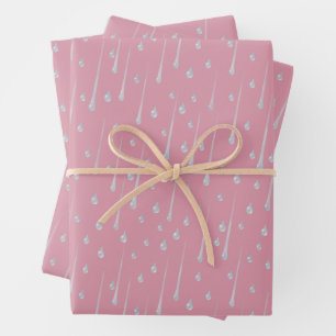 Falling Raindrops Cute Rainy Day Rose Pink Wrapping Paper Sheets