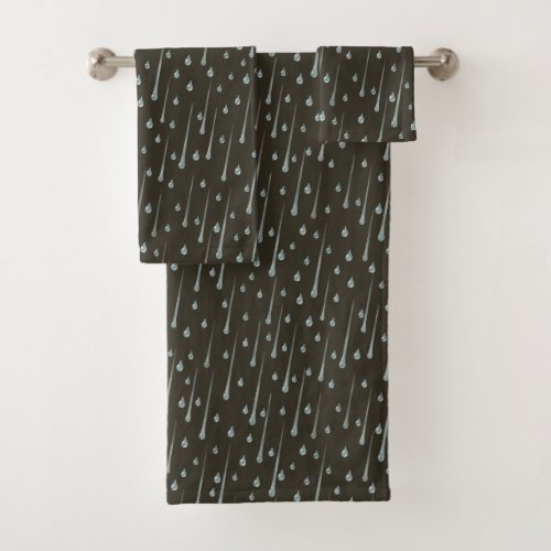 Falling Raindrops Cute Rainy Day Sepia Brown Bath Towel Set