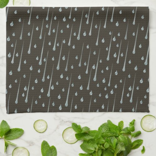 Falling Raindrops Cute Rainy Day Sepia Brown Kitchen Towel